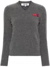 Comme Des Garçons Play Double Heart Wool Jumper In Grey