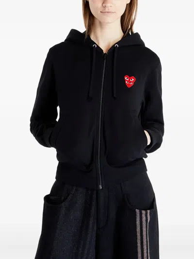 Comme Des Garçons Play Double Heart Zip Hoodie In Black