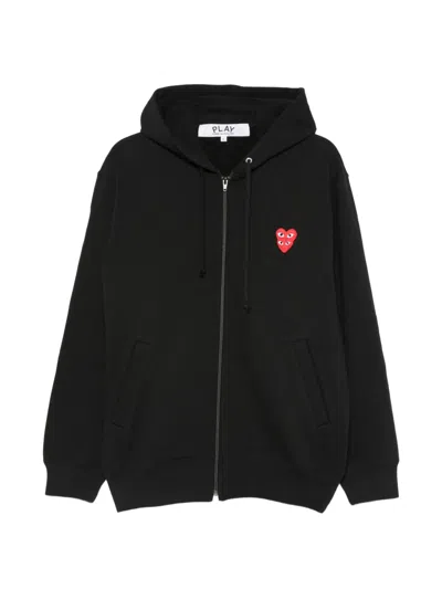 Comme Des Garçons Play Double Heart-patch Hoodie In Black