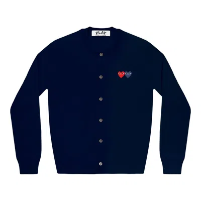 Comme Des Garçons Play Double Hearts Cardigan Unisex In Blue