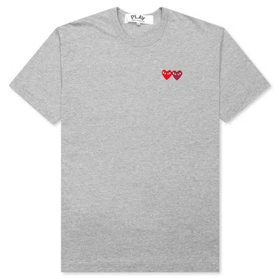 Pre-owned Comme Des Garçons Play Double Hearts T-shirt In Grey