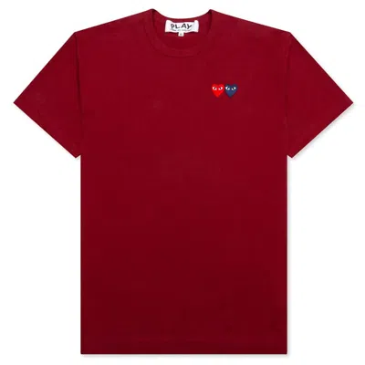Pre-owned Comme Des Garçons Play Double Hearts T-shirt In Maroon