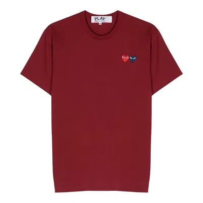 Comme Des Garçons Play Double Hearts T-shirt Unisex In Burgundy