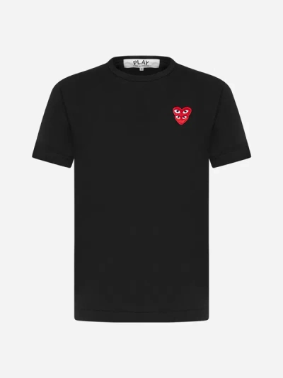 Comme Des Garçons Play Double Logo-patch Cotton T-shirt In Black