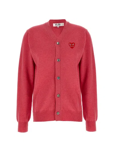 Comme Des Garçons Play Double Red Emblem Cardigan In Multi