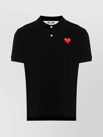 Comme Des Garçons Play Emblem Heart Polo Collar T-shirt In Black