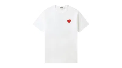 Pre-owned Comme Des Garçons Play Emblem Rhinestone Heart Tee Shirt In White/red