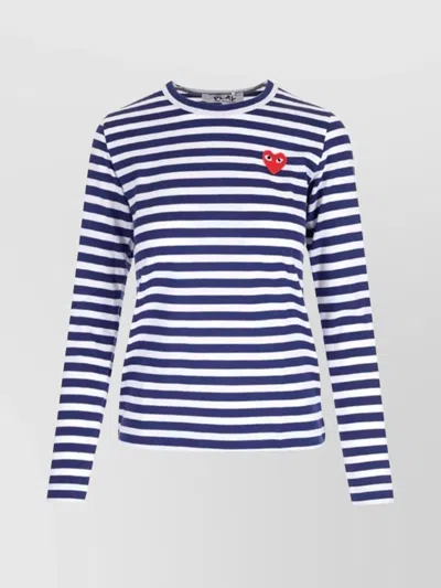 Comme Des Garçons Play Emblem Striped Heart Patch T-shirt In Blue