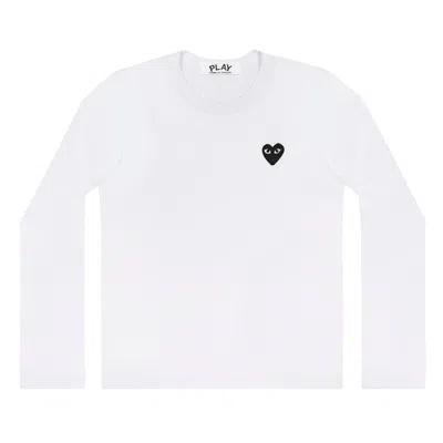 Pre-owned Comme Des Garçons Play Embroidered Black Heart Long Sleeve T-shirt In White