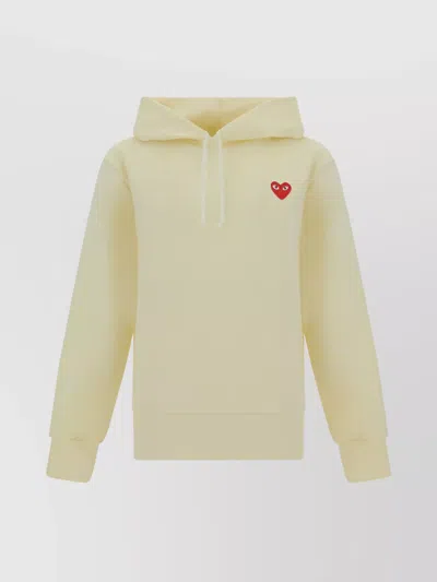 Comme Des Garçons Play Embroidered Detail Hoodie With Kangaroo Pocket In Neutral