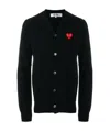 Comme Des Garçons Play Mens Cardigan Knit Black Wool Cardigan With Pixel Heart Patch. In Black