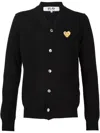 Comme Des Garçons Play Heart-shaped Patch Knitted Cardigan In Black
