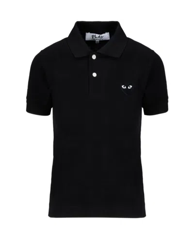 Comme Des Garçons Play Embroidered Heart Polo Shirt In Black