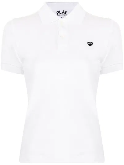 Comme Des Garçons Play Embroidered Heart Polo Shirt In White