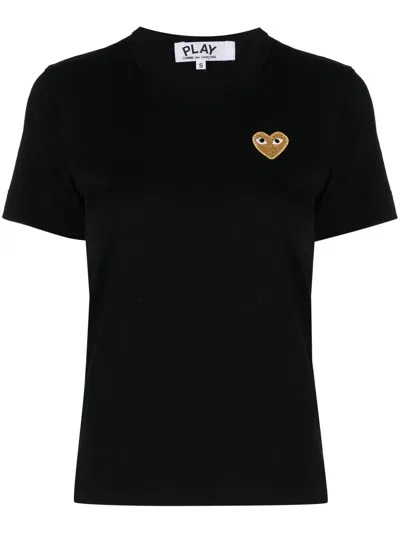 Comme Des Garçons Play Embroidered Heart T-shirt In Black
