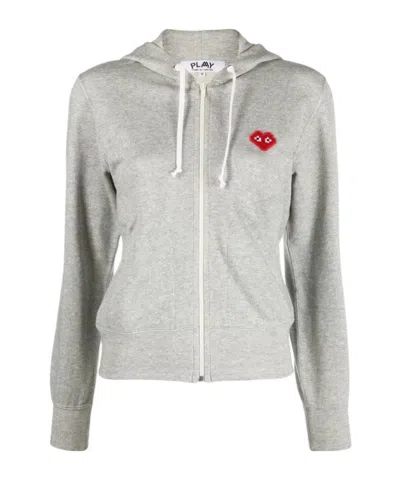 Comme Des Garçons Play Embroidered Heart Zipped Hoodie In Silver