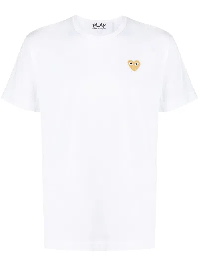Comme Des Garçons Play Embroidered Logo Cotton T-shirt In White