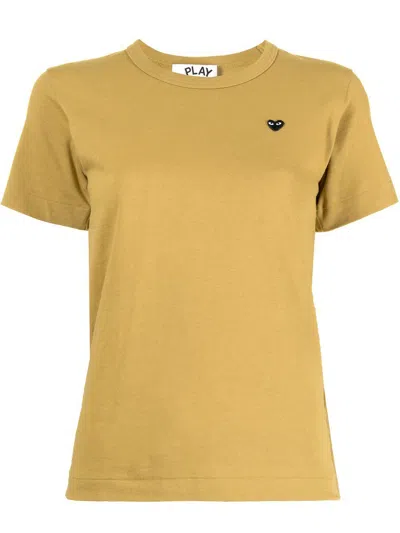 Comme Des Garçons Play Embroidered-logo Cotton T-shirt In Yellow