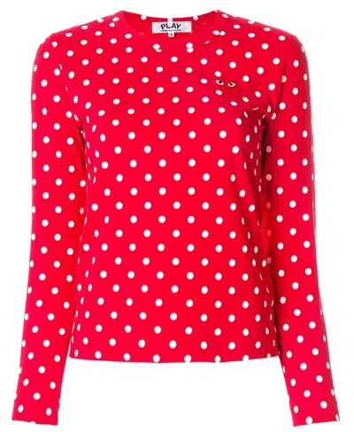 Comme Des Garçons Play Embroidered Logo Patch Wave Spot T-shirt In Red