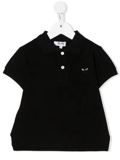 Comme Des Garçons Play Kids' Embroidered Logo Polo Shirt In Black
