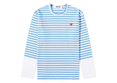 Pre-owned Comme Des Garçons Play Embroidered Logo Striped Longsleeve Tee Shirt In Blue/white