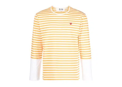 Pre-owned Comme Des Garçons Play Embroidered Logo Striped Longsleeve Tee Shirt In Yellow/white
