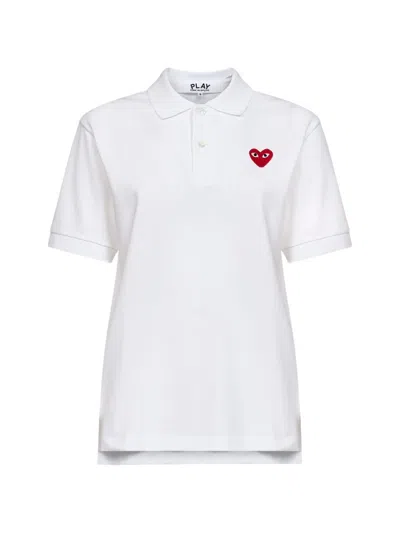 Comme Des Garçons Play Embroidered Heart Polo Shirt In White