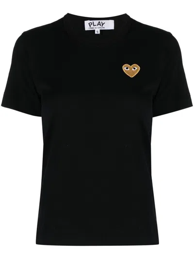 Comme Des Garçons Play Embroied Logo T-shirt Woman Black In Cotton