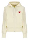 Comme Des Garçons Play Heart Logo Patch Zip-up Hoodie In White
