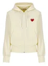 Comme Des Garçons Play Heart Logo Patch Zip-up Hoodie In White