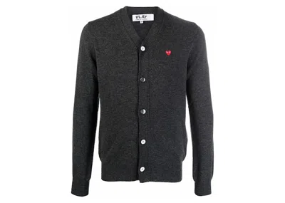 Pre-owned Comme Des Garçons Play Fine Knit Wool Cardigan In Dark Grey/red