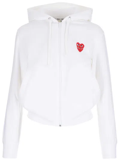 Comme Des Garçons Play Full Zip Hoodie Sweatshirts White