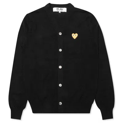 Pre-owned Comme Des Garçons Play Gold Heart Knit Cardigan Sweater In Black