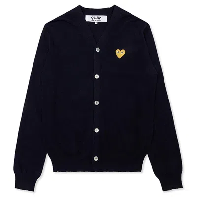 Pre-owned Comme Des Garçons Play Gold Heart Knit Cardigan Sweater In Navy Blue