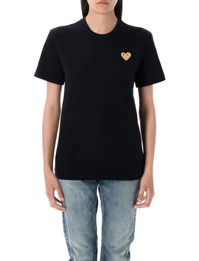 Comme Des Garçons Play Golden Heart Patch T-shirt In Blue