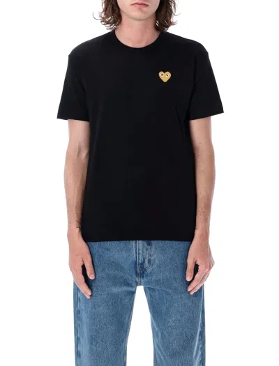 Comme Des Garçons Play Heart Embroidered T-shirt In Gold