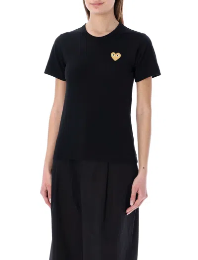 Comme Des Garçons Play Golden Heart Patch T-shirt In Black