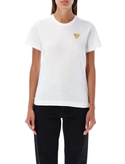 Comme Des Garçons Play Golden Heart Patch T-shirt In White
