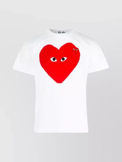 Comme Des Garçons Play Graphic Crew Neck T-shirt Straight Hem In White