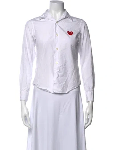 Pre-owned Comme Des Garçons Play Graphic Print Long Sleeve Button-up Top In White