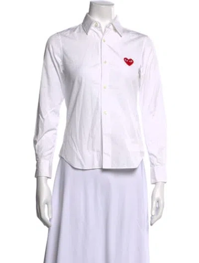 Pre-owned Comme Des Garçons Play Graphic Print Long Sleeve Button-up Top In White