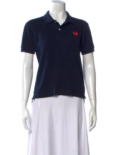 Pre-owned Comme Des Garçons Play Graphic Print Short Sleeve Polo In Blue