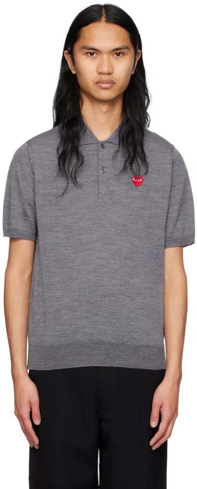 Comme Des Garçons Play Gray Patch Polo In 3 Grey