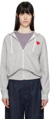 Comme Des Garçons Play Felpa Con Cappuccio E Zip Grigio Chiaro In Cotone Con Logo Cuore Rosso In 1 Grey