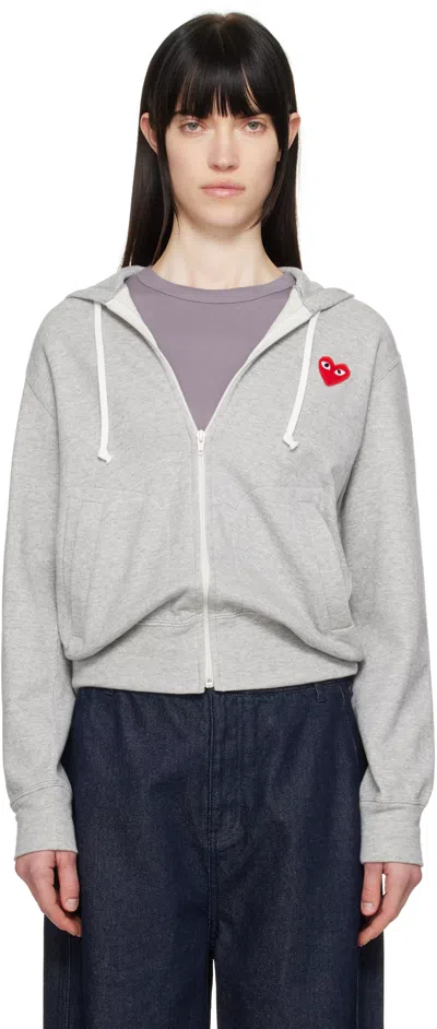 COMME DES GARÇONS PLAY GRAY SMALL HEART ZIP-UP HOODIE