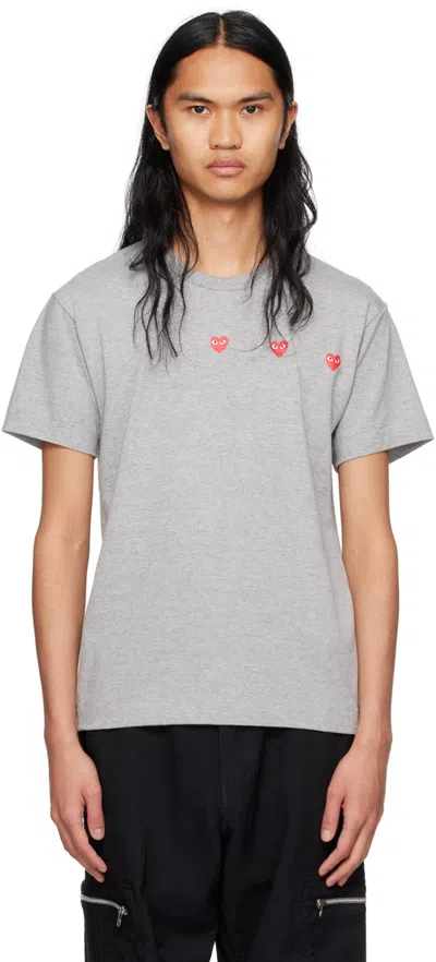Comme Des Garçons Play Gray Triple Heart T-shirt In 2 Grey