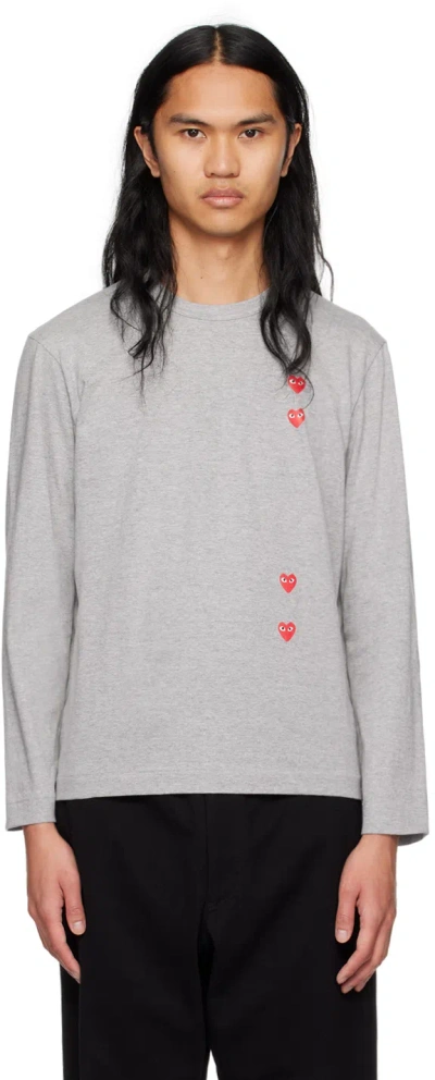 Comme Des Garçons Play Gray Vertical Heart Long Sleeve T-shirt In 2 Grey