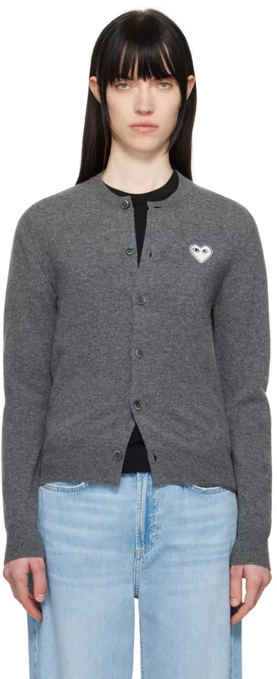 Comme Des Garçons Play Gray White Heart Cardigan In 3 Light Grey