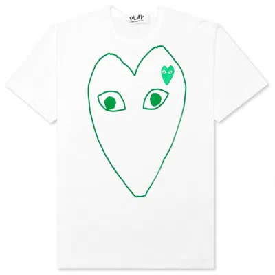 Pre-owned Comme Des Garçons Play Green Emblem Outline T-shirt In White