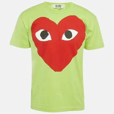 Pre-owned Comme Des Garçons Play Green Heart Eyes Printed Cototn Knit T-shirt Xl